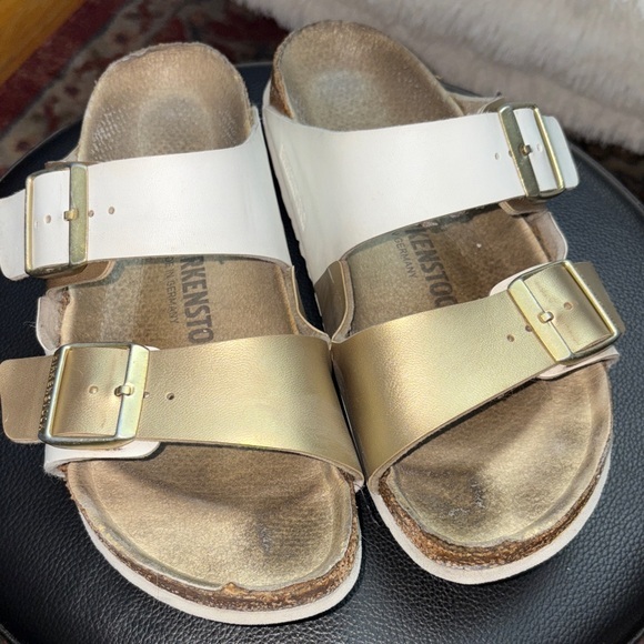 Birkenstock Shoes - White and Gold Double Strap Sandals